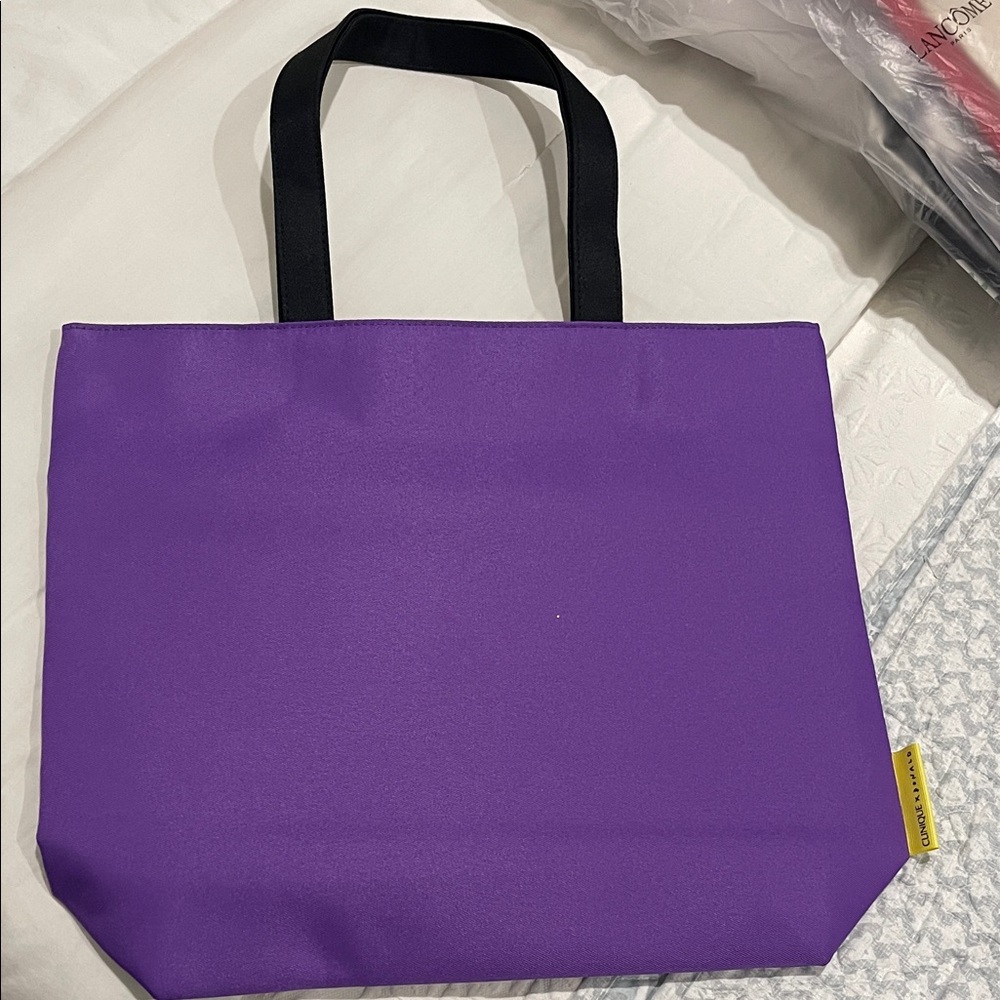 Clinique Vibrant Purple Tote with Black Handles